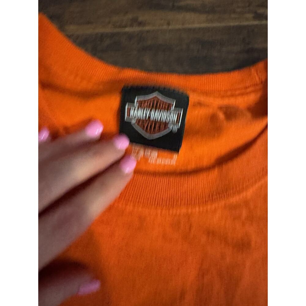 Harley Davidson Mens TShirt Orange Short Sleeve Rapid City SD Sz:L - Picture 3 of 6